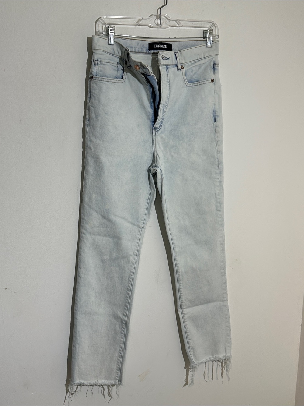 Express Light Wash Straight Leg Jeans with Raw Hem